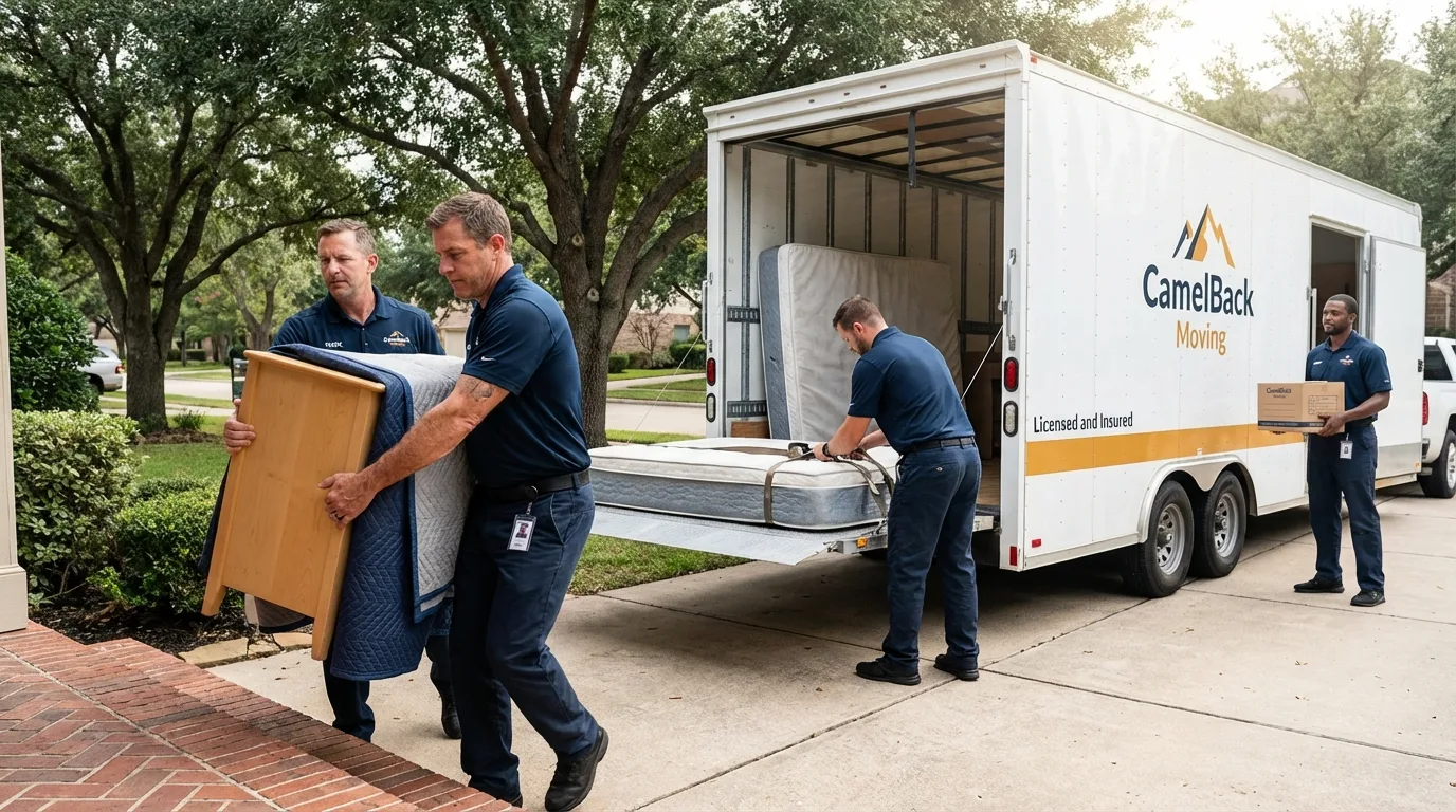 Crew loading residential truck for cross-state move from Pineville, NC