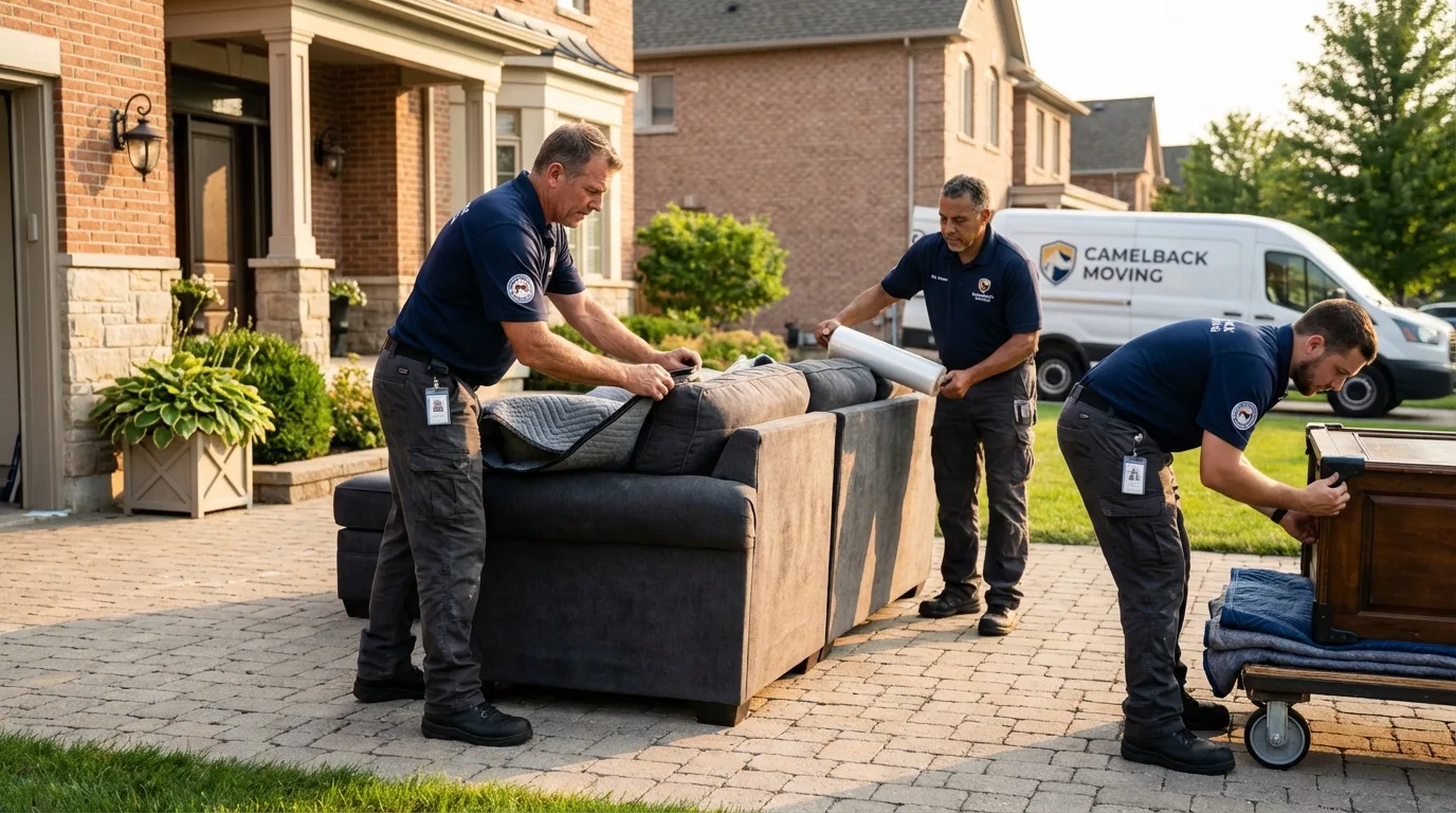 Large estate moving crew wrapping furniture in Pineville, NC